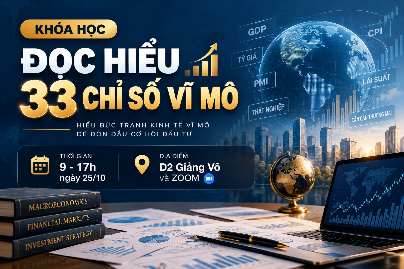 Khóa học Đọc và hiểu 33 chỉ số Vĩ mô phục vụ đoán đáy và đỉnh các chu kỳ Kinh tế